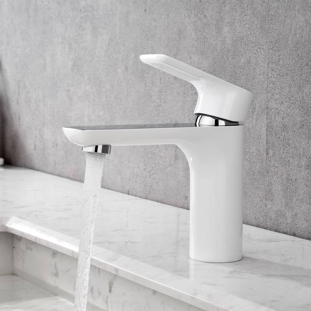 Aqua Gallery Deck Mounted White Finish Brass Wash Basin Faucet